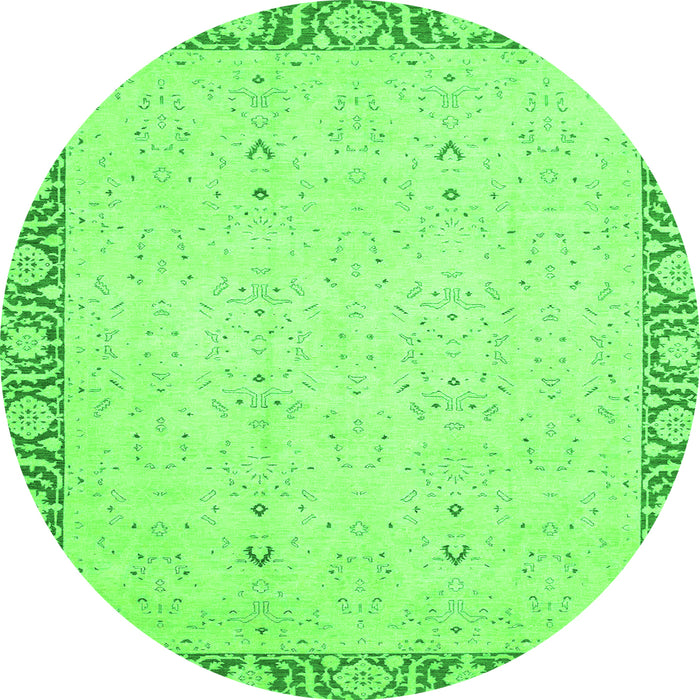 Round Machine Washable Oriental Green Traditional Area Rugs, wshabs2680grn