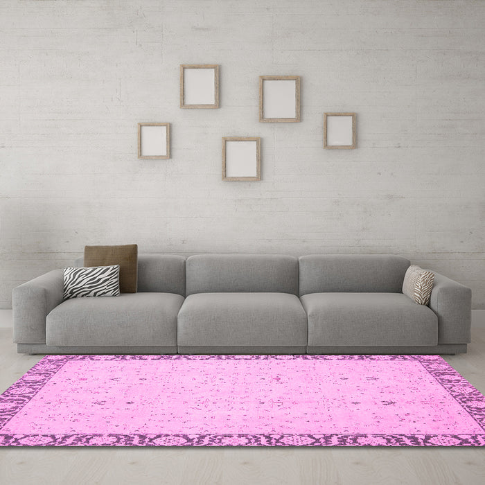 Machine Washable Oriental Pink Traditional Rug in a Living Room, wshabs2680pnk