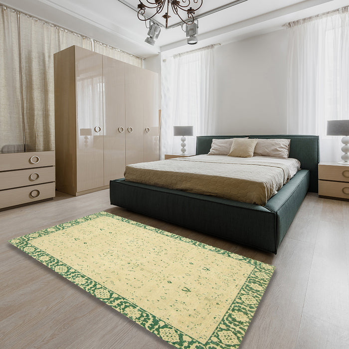 Machine Washable Abstract Avocado Green Rug in a Bedroom, wshabs2680