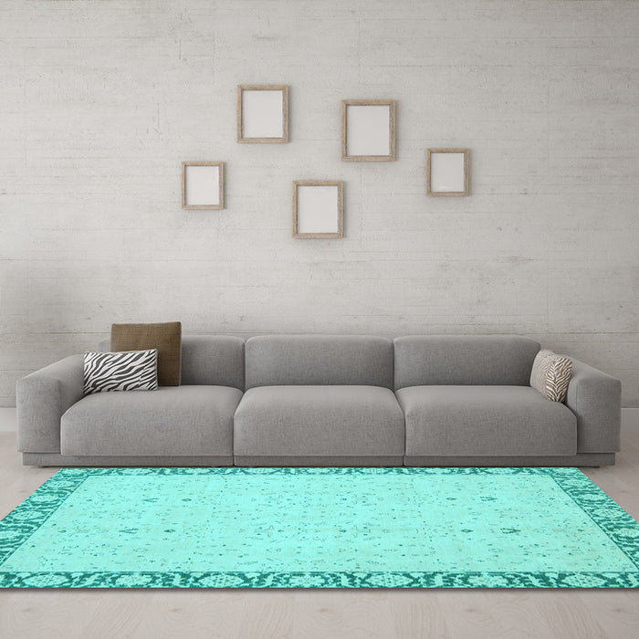 Machine Washable Oriental Light Blue Traditional Rug in a Living Room, wshabs2680lblu
