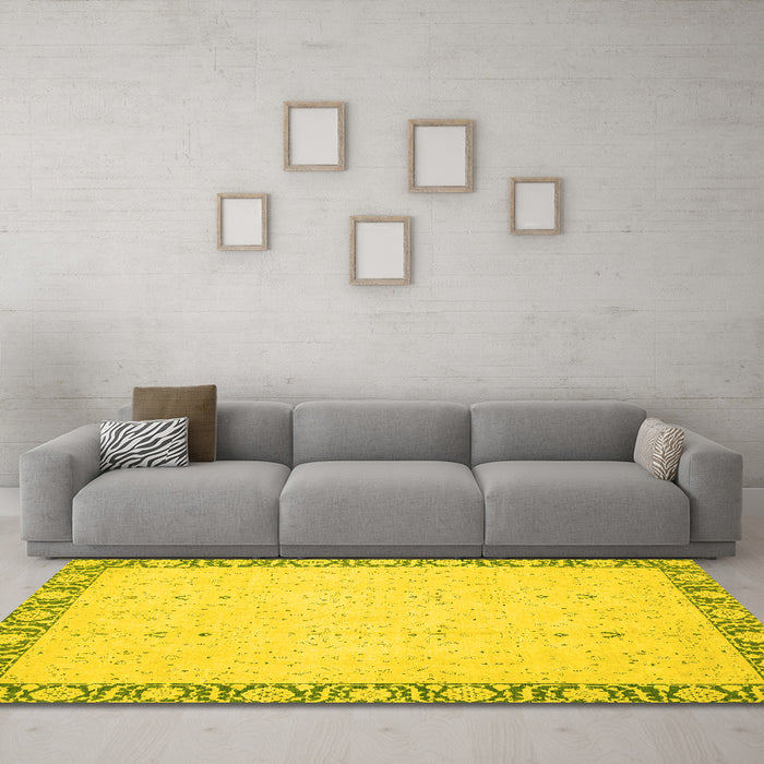 Machine Washable Oriental Yellow Traditional Rug in a Living Room, wshabs2680yw
