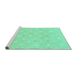Sideview of Machine Washable Oriental Turquoise Traditional Area Rugs, wshabs2681turq