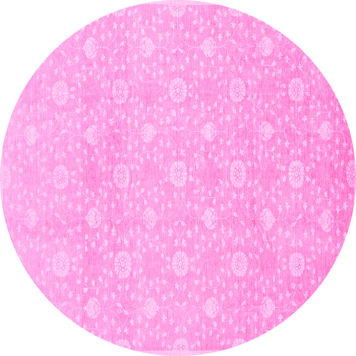 Round Machine Washable Oriental Pink Traditional Rug, wshabs2681pnk