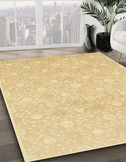 Abstract Mustard Yellow Oriental Rug in Family Room, abs2681