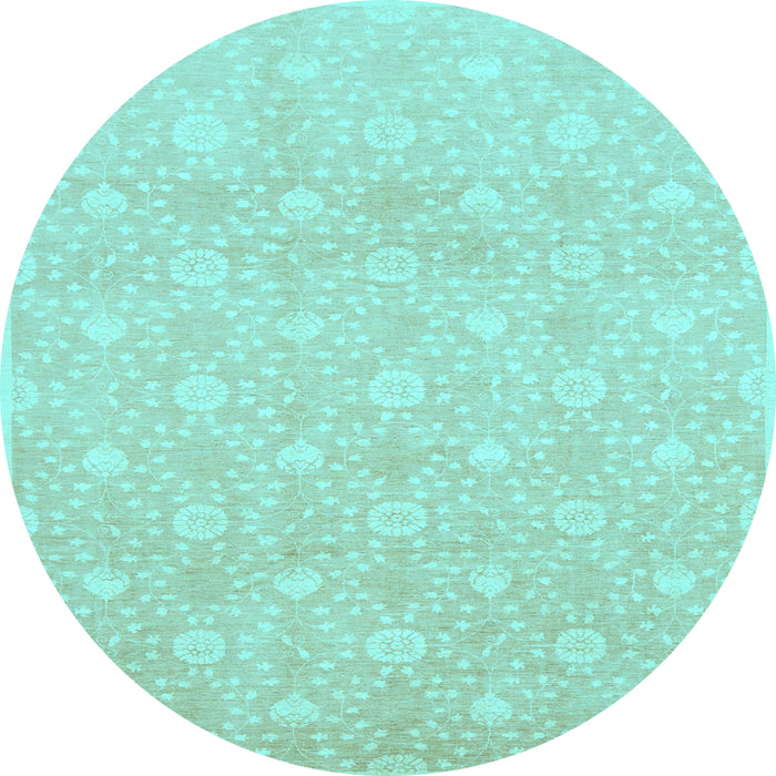 Round Oriental Light Blue Traditional Rug, abs2681lblu