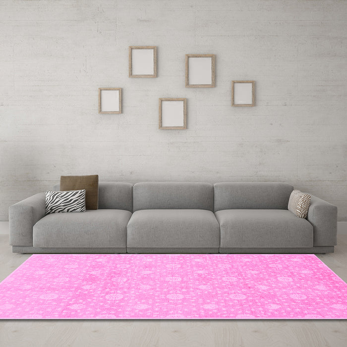 Machine Washable Oriental Pink Traditional Rug in a Living Room, wshabs2681pnk