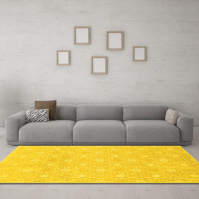 Machine Washable Oriental Yellow Traditional Rug in a Living Room, wshabs2681yw