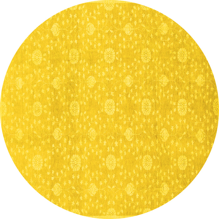 Round Machine Washable Oriental Yellow Traditional Rug, wshabs2681yw