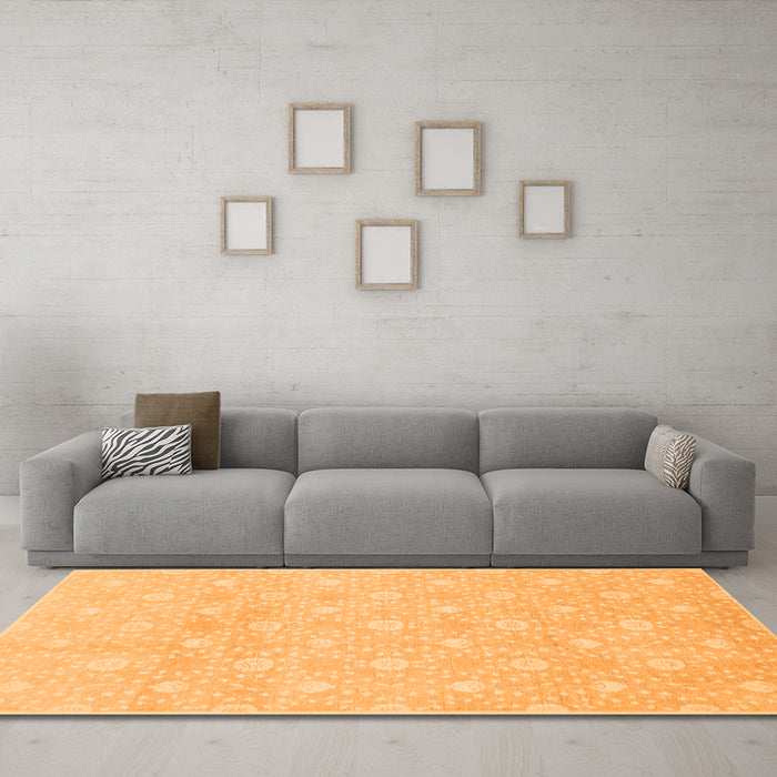Machine Washable Oriental Orange Traditional Area Rugs in a Living Room, wshabs2681org