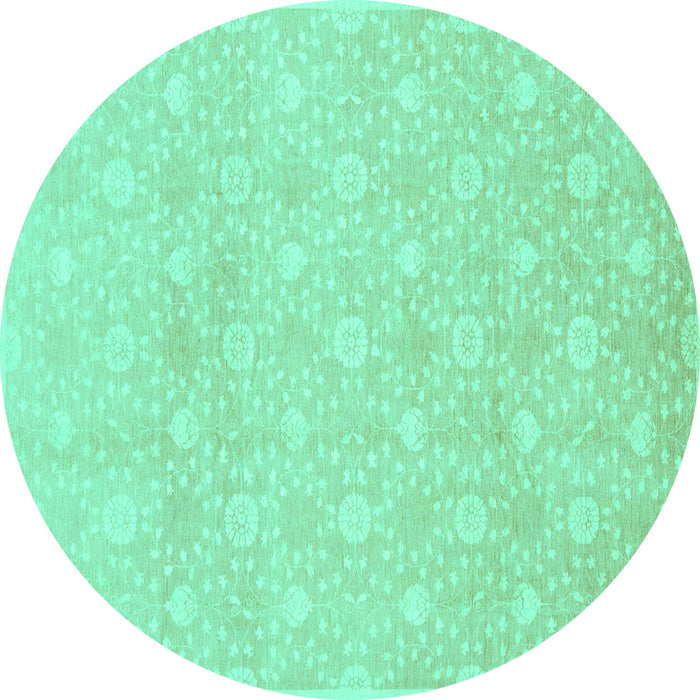 Round Machine Washable Oriental Turquoise Traditional Area Rugs, wshabs2681turq