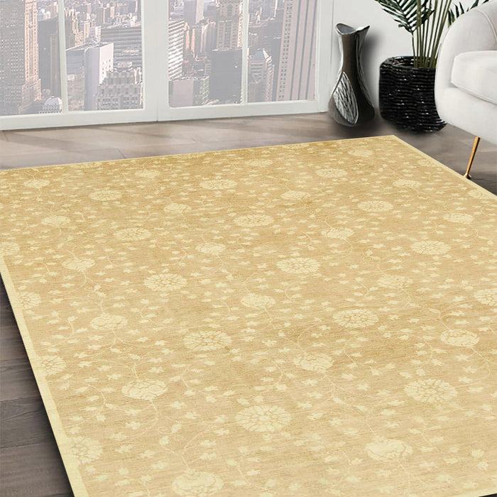Machine Washable Abstract Mustard Yellow Rug in a Family Room, wshabs2681