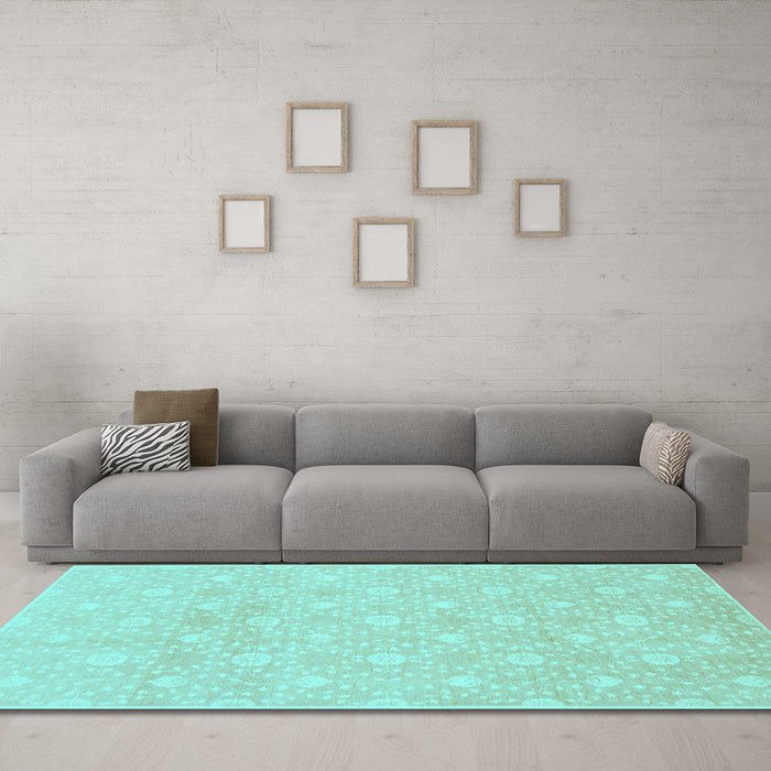 Machine Washable Oriental Light Blue Traditional Rug in a Living Room, wshabs2681lblu