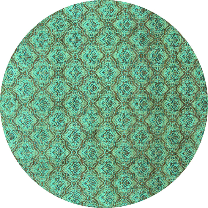 Round Machine Washable Abstract Turquoise Modern Area Rugs, wshabs2682turq
