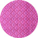 Round Machine Washable Abstract Pink Modern Rug, wshabs2682pnk