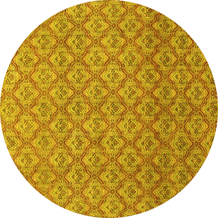 Round Abstract Yellow Modern Rug, abs2682yw