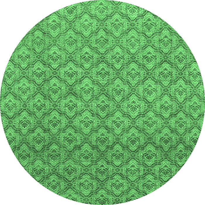 Round Machine Washable Abstract Emerald Green Modern Area Rugs, wshabs2682emgrn
