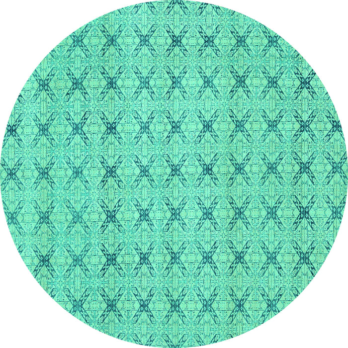 Round Abstract Turquoise Modern Rug, abs2683turq
