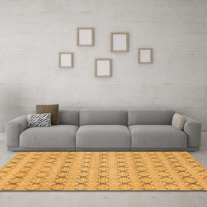 Machine Washable Abstract Orange Modern Area Rugs in a Living Room, wshabs2683org
