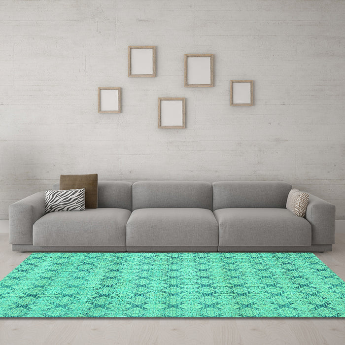 Machine Washable Abstract Turquoise Modern Area Rugs in a Living Room,, wshabs2683turq