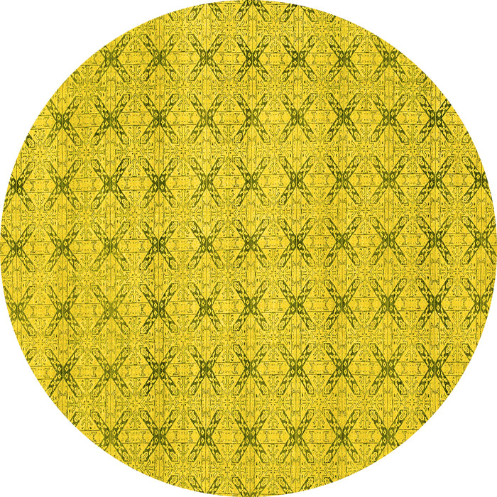 Round Abstract Yellow Modern Rug, abs2683yw