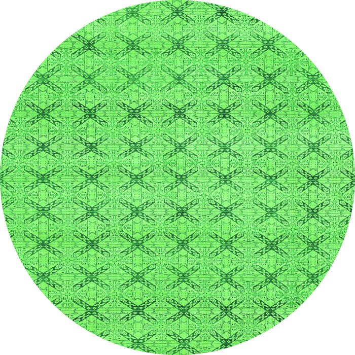 Round Machine Washable Abstract Green Modern Area Rugs, wshabs2683grn