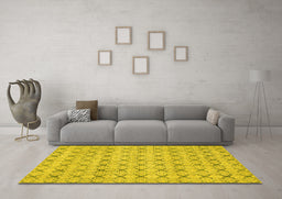 Machine Washable Abstract Yellow Modern Rug in a Living Room, wshabs2683yw