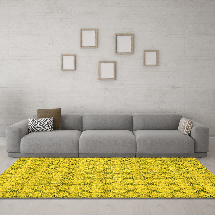 Machine Washable Abstract Yellow Modern Rug in a Living Room, wshabs2683yw