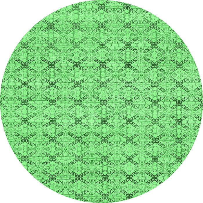 Round Machine Washable Abstract Emerald Green Modern Area Rugs, wshabs2683emgrn