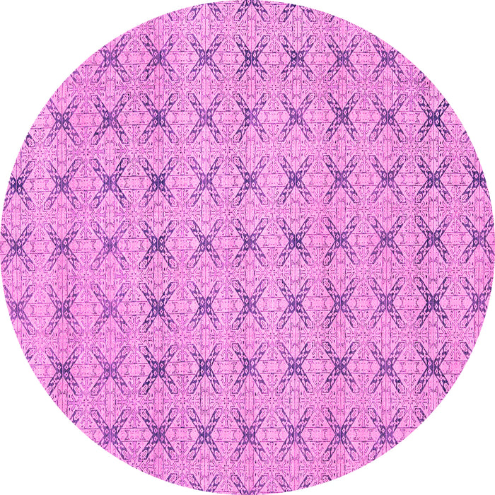 Round Machine Washable Abstract Pink Modern Rug, wshabs2683pnk