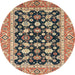 Round Abstract Red Brown Modern Rug, abs2684