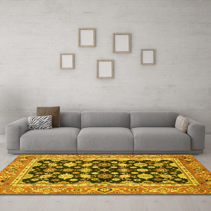 Machine Washable Abstract Yellow Modern Rug in a Living Room, wshabs2684yw