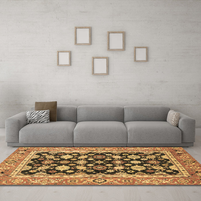 Machine Washable Abstract Brown Modern Rug in a Living Room,, wshabs2684brn