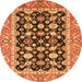 Round Machine Washable Abstract Orange Modern Area Rugs, wshabs2684org