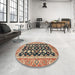 Round Machine Washable Abstract Red Brown Rug in a Office, wshabs2684