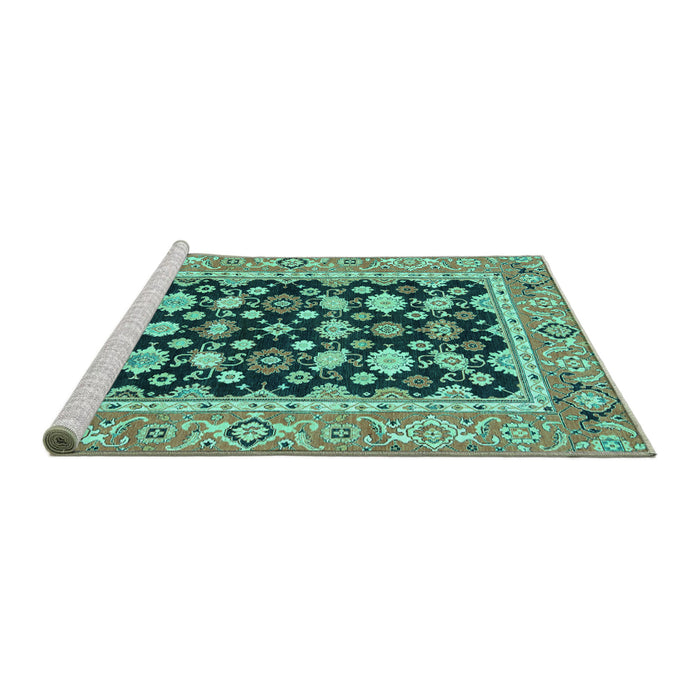 Sideview of Machine Washable Abstract Turquoise Modern Area Rugs, wshabs2684turq