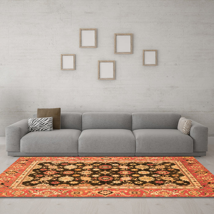 Machine Washable Abstract Orange Modern Area Rugs in a Living Room, wshabs2684org