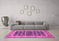 Machine Washable Abstract Pink Modern Rug, wshabs2684pnk