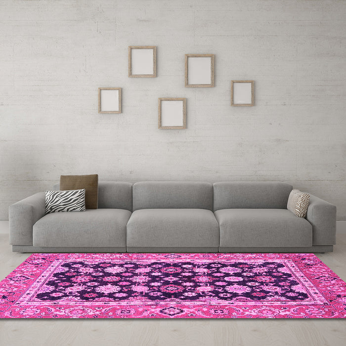 Machine Washable Abstract Pink Modern Rug in a Living Room, wshabs2684pnk