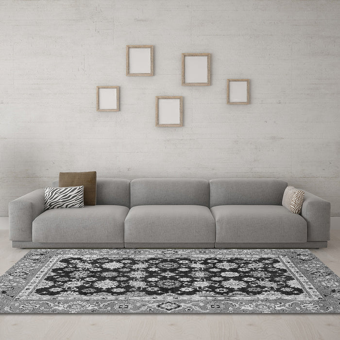 Machine Washable Abstract Gray Modern Rug in a Living Room,, wshabs2684gry