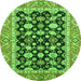 Round Machine Washable Abstract Green Modern Area Rugs, wshabs2684grn