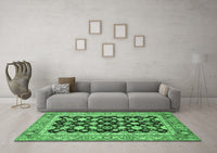 Machine Washable Abstract Emerald Green Modern Rug, wshabs2684emgrn