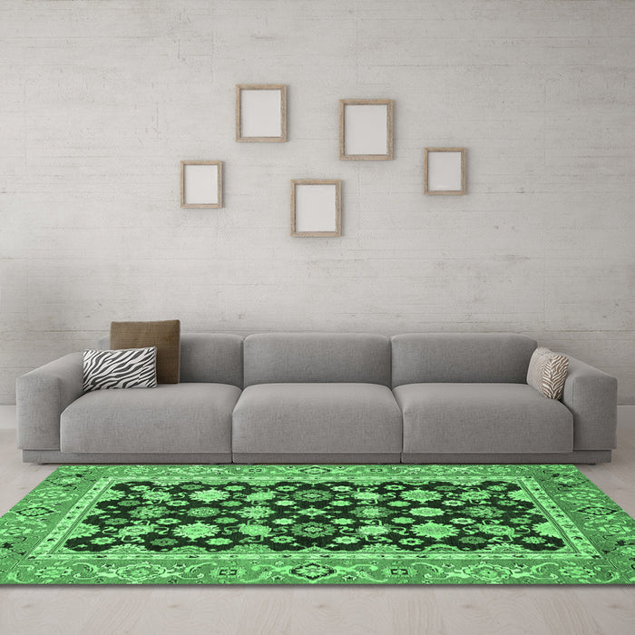Machine Washable Abstract Emerald Green Modern Area Rugs in a Living Room,, wshabs2684emgrn