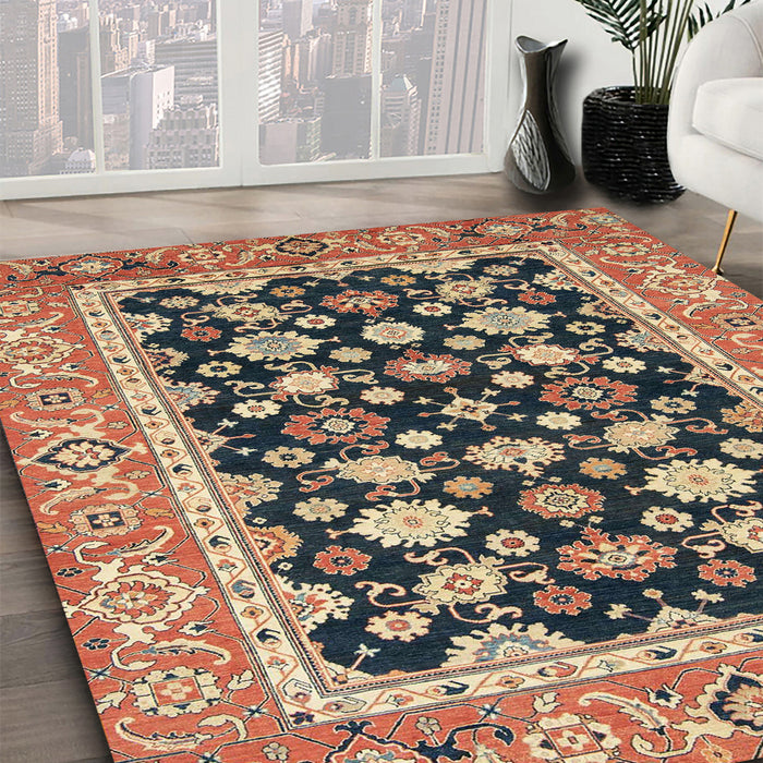 Abstract Red Brown Modern Rug in Family Room, abs2684