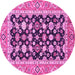 Round Machine Washable Abstract Pink Modern Rug, wshabs2684pnk