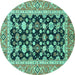 Round Machine Washable Abstract Turquoise Modern Area Rugs, wshabs2684turq