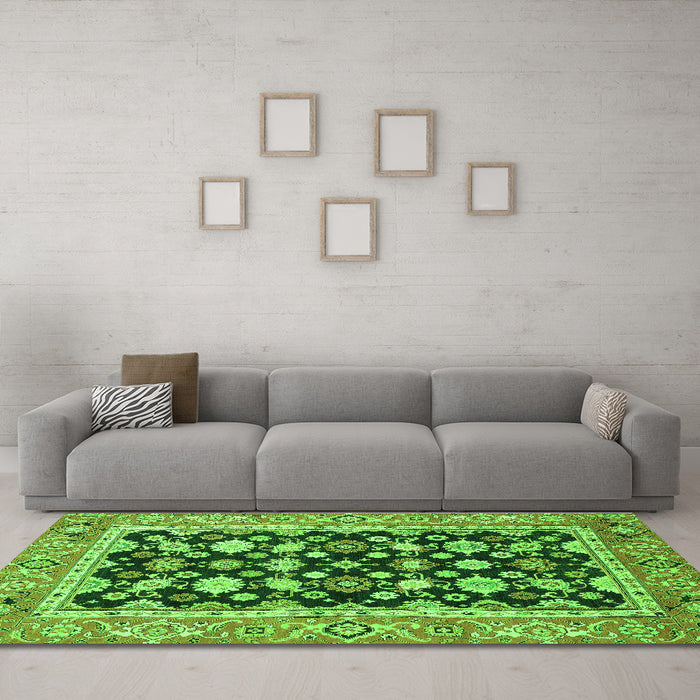 Machine Washable Abstract Green Modern Area Rugs in a Living Room,, wshabs2684grn