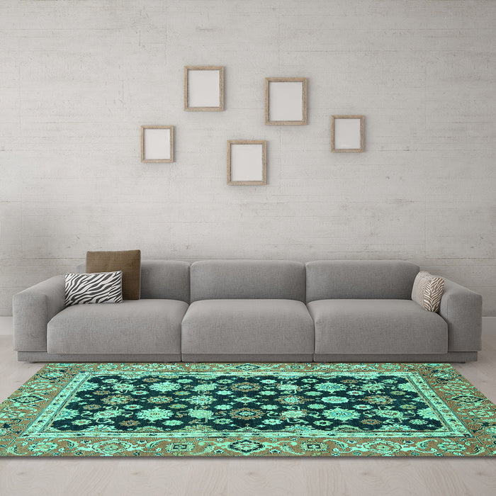 Machine Washable Abstract Turquoise Modern Area Rugs in a Living Room,, wshabs2684turq