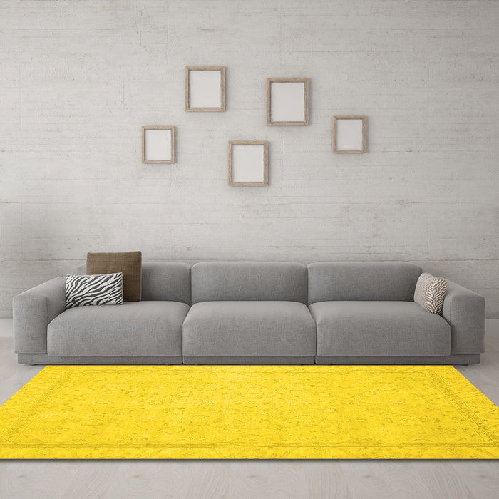 Machine Washable Oriental Yellow Traditional Rug in a Living Room, wshabs2685yw