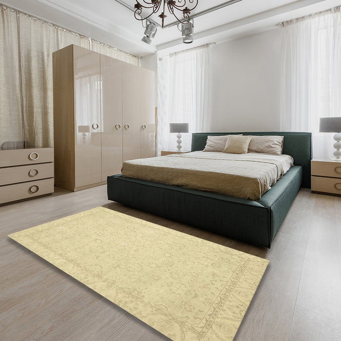 Machine Washable Abstract Brown Gold Rug in a Bedroom, wshabs2685