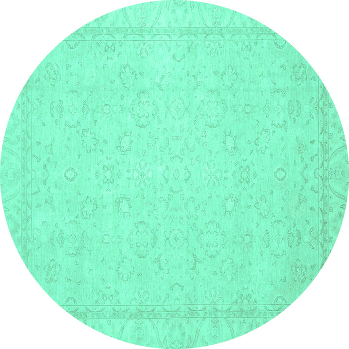 Round Machine Washable Oriental Turquoise Traditional Area Rugs, wshabs2685turq